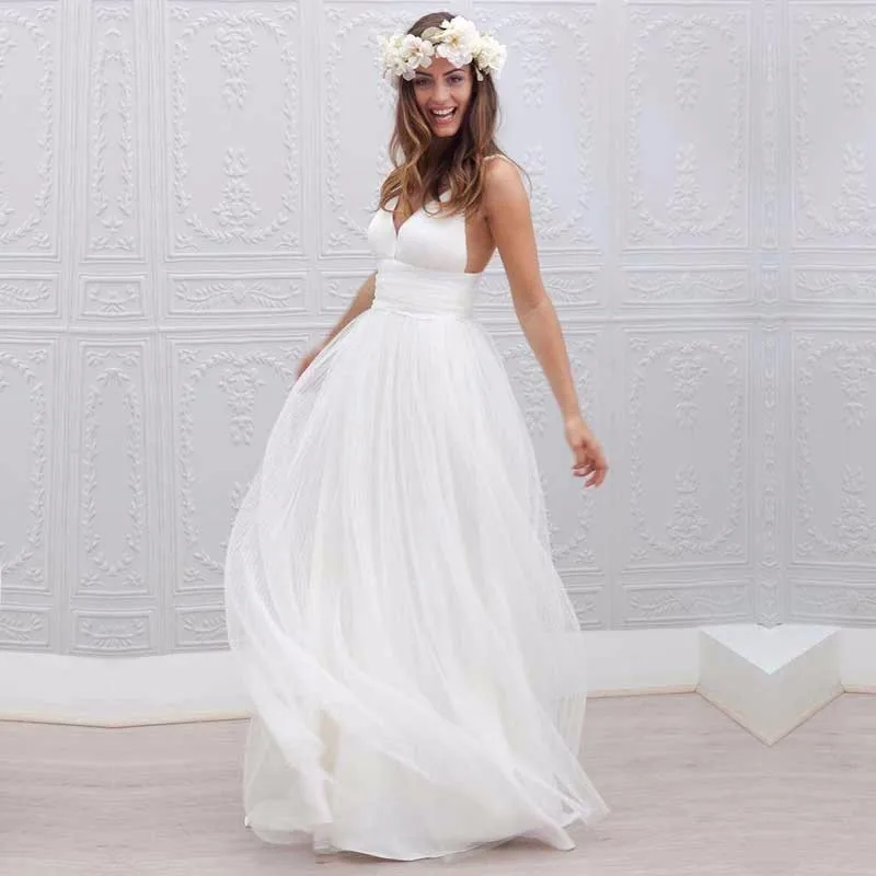 Retro V Neck A-Line Backless Beach Wedding Dresses Spaghetti Straps Bridal Gowns Custom Made
Retro V Neck A-Line Backless Beach Wedding Dresses Spaghetti Straps Bridal Gowns Custom Made