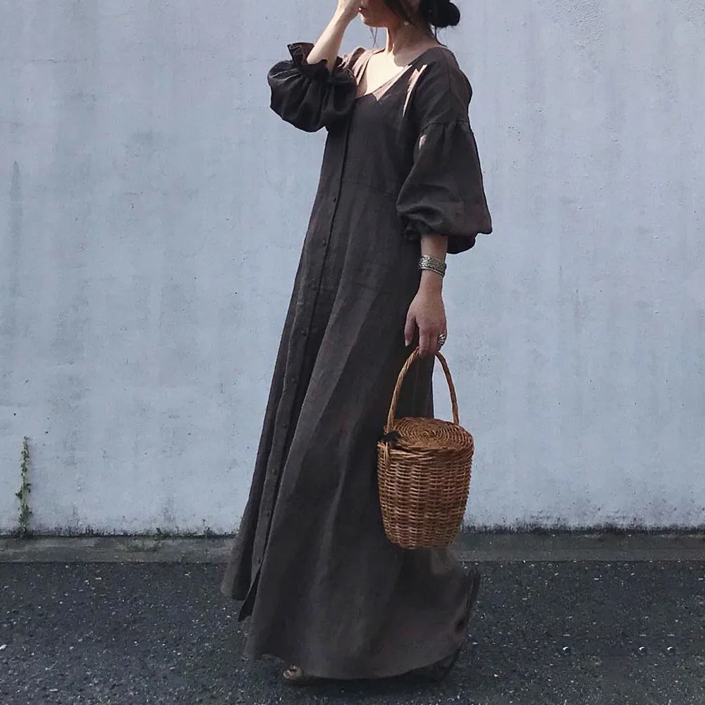 Maxi Length Button Long Sleeve Ladies Fashion A-line Dressing Plain Dress 2021 Japanese Korean Style New Solid Color Loose
Maxi Length Button Long Sleeve Ladies Fashion A-line Dressing Plain Dress 2021 Japanese Korean Style New Solid Color Loose