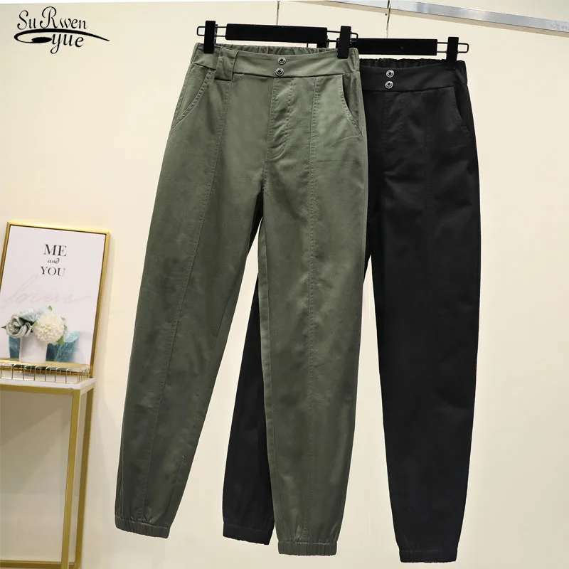 High Waist Plus Size Casual Loose Broadcloth Elastic Waist Ankle-length Army Green Black Trousers Women Cargo Pants Women 11701
High Waist Plus Size Casual Loose Broadcloth Elastic Waist Ankle-length Army Green Black Trousers Women Cargo Pants Women 11701