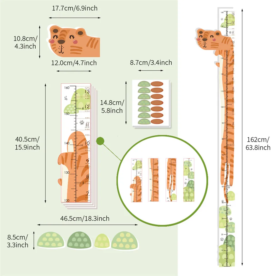 3D линейка для измерения высоты акриловые Мультяшные тигровые настенные наклейки
