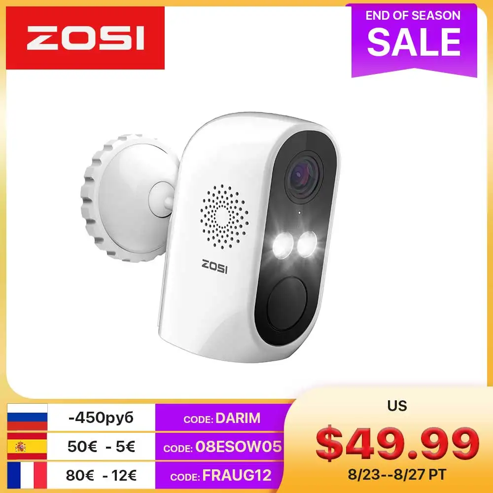 Беспроводная IP камера ZOSI Wi Fi с перезаряжаемой батареей 1080P Full HD IP65|Камеры