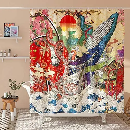 Nautical Waves and Octopus Anime Theme Fabric Tropical Sea Animal Shower Curtain Sets Kids Bathroom Decor with Hooks Waterproof
Nautical Waves and Octopus Anime Theme Fabric Tropical Sea Animal Shower Curtain Sets Kids Bathroom Decor with Hooks Waterproof