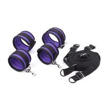 Black And Purple Velcro Hand And Handcuffs With Goggles Bed Sponge Straps Couples Bondage Bundle Sex Set Toys