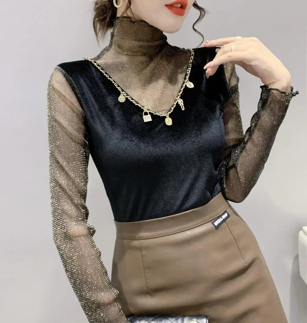 Новые футболки на осень и зиму, Корейская одежда, Женская облегающая футболка, шикарные сексуальные Лоскутные сетчатые Женские топы с имита...
Новые футболки на осень и зиму, Корейская одежда, Женская облегающая футболка, шикарные сексуальные Лоскутные сетчатые Женские топы с имита...