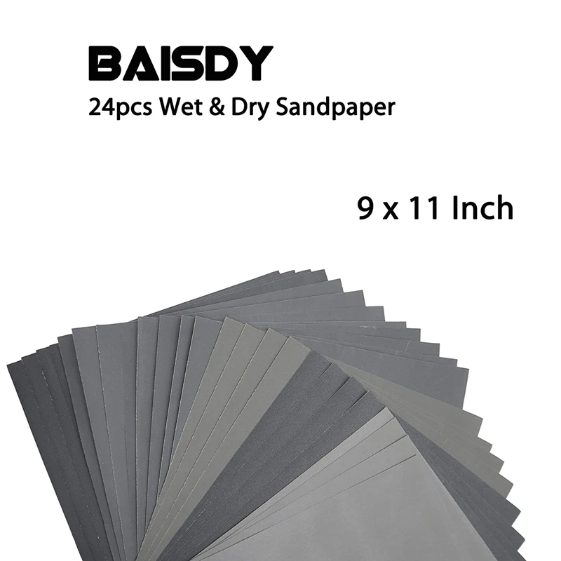 24Pcs Wet Dry Sandpaper 9 x 11 Inch Assorted Sandpaper Sheets 400 -3000 Grit for Automotive Metal Polishing Sanding
24Pcs Wet Dry Sandpaper 9 x 11 Inch Assorted Sandpaper Sheets 400 -3000 Grit for Automotive Metal Polishing Sanding
