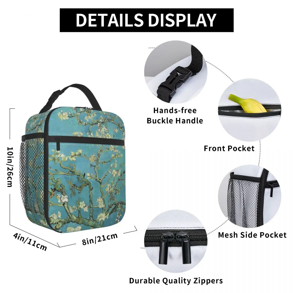 Almond Blossoms Lunch Bag for Women Men Large Insulated Lunch Box with Water Bottle Holder and Pockets
Almond Blossoms Lunch Bag for Women Men Large Insulated Lunch Box with Water Bottle Holder and Pockets