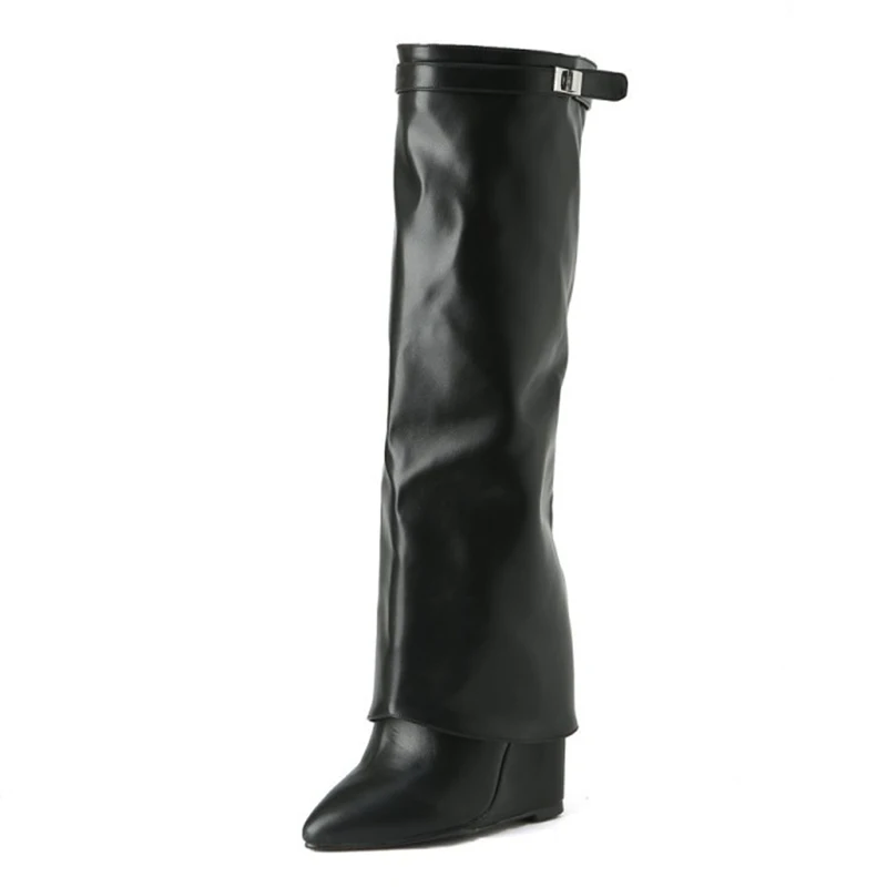 Shark Lock Boot for Women Wedge Boots Knee High Pointed Toe Long Female Botas de Mujer Womens Plus Big Size Max Genuine Leather
Shark Lock Boot for Women Wedge Boots Knee High Pointed Toe Long Female Botas de Mujer Womens Plus Big Size Max Genuine Leather