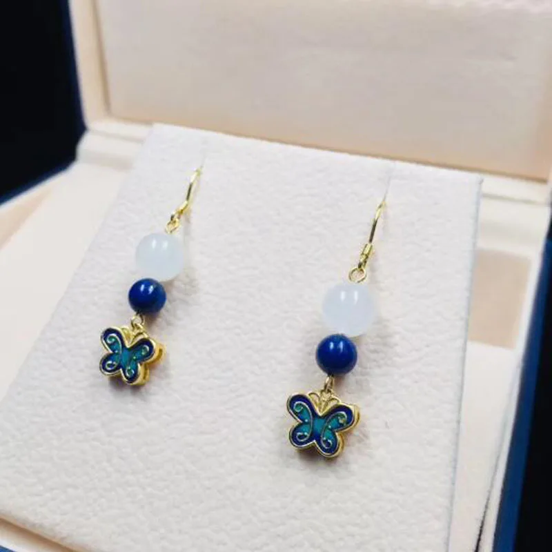 Fine Jewelry 925 Silver White HeTian Blue Jade Beads Butterfly Dangle Design Lucky Hook Earrings Girl's Charm Gift
Fine Jewelry 925 Silver White HeTian Blue Jade Beads Butterfly Dangle Design Lucky Hook Earrings Girl's Charm Gift