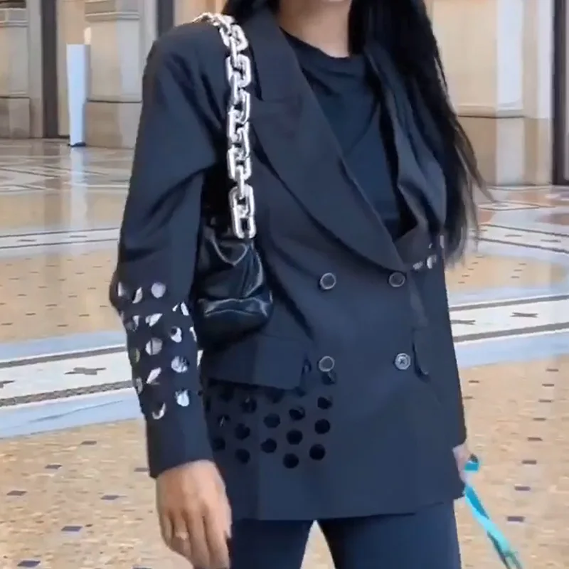 Black White Hollow Out Double Breasted Blazer New Lapel Long Sleeve Slim Jacket Casual Fashion Female Autumn 2021 Women Clothing
Black White Hollow Out Double Breasted Blazer New Lapel Long Sleeve Slim Jacket Casual Fashion Female Autumn 2021 Women Clothing
