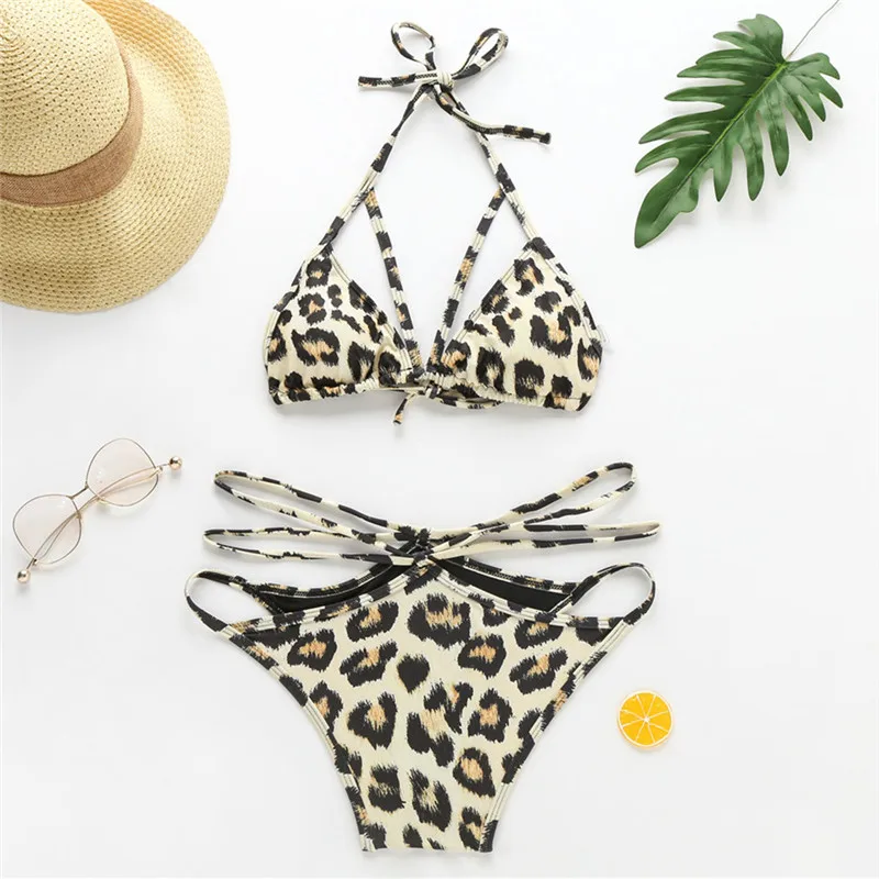 Leopard Print Swimsuit 2 Pcs Women's Bikini Set Two Piece Filled Bra Swimwear Beachwear Sexy Bikinis Mujer Push Up | Женская одежда