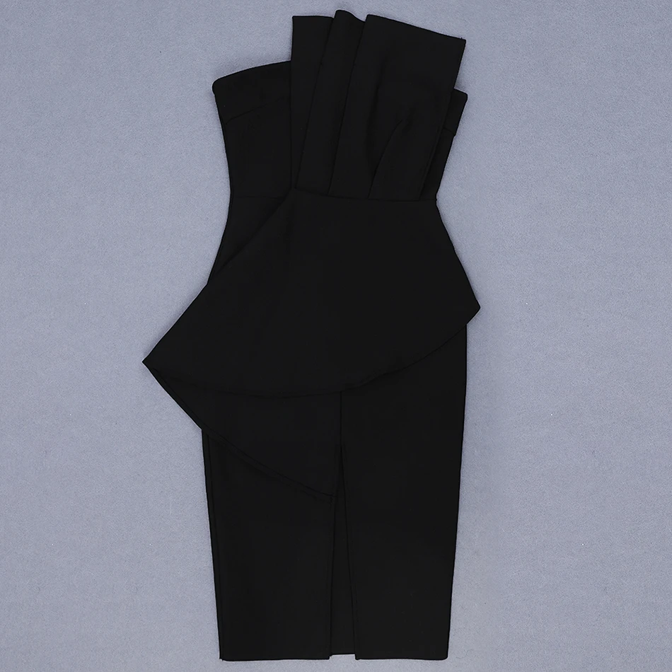 2020 summer fashion new black bandage dress sexy strapless ruffled Bodycon dress women celebrity Evening party Vestidos 
2020 summer fashion new black bandage dress sexy strapless ruffled Bodycon dress women celebrity Evening party Vestidos