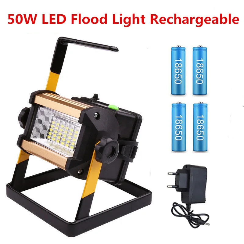 

Floodlight 50W LED Spotlight Rechargeable Flood Light Handheld Searchlight Outdoor Camping Lantern Project Construction Lamp