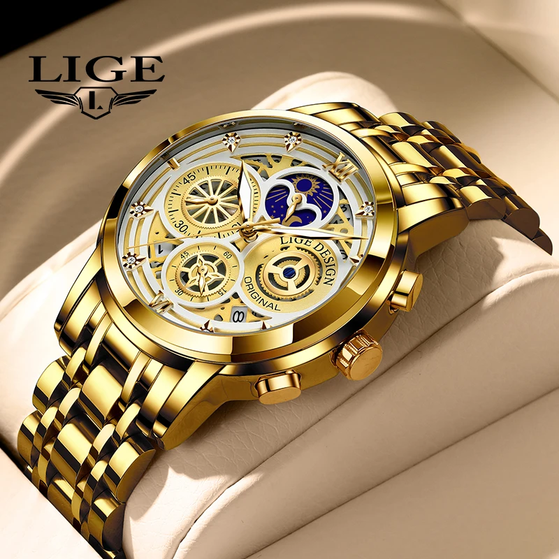 

Men Watch 2021 LIGE New Fashion Stainless Steel Top Brand Luxury Sports Chronograph Quartz Male Wristwatch Relogio Masculino+Box