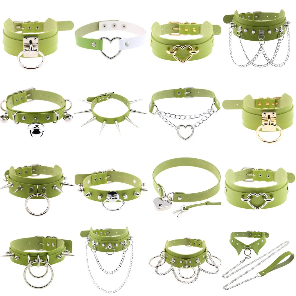 Goth Rock Rivet Pointed Nail Ring Green PU Leather choker sexy Collar Slavery Chains Necklaces for women E girls gothic jewelry
Goth Rock Rivet Pointed Nail Ring Green PU Leather choker sexy Collar Slavery Chains Necklaces for women E girls gothic jewelry