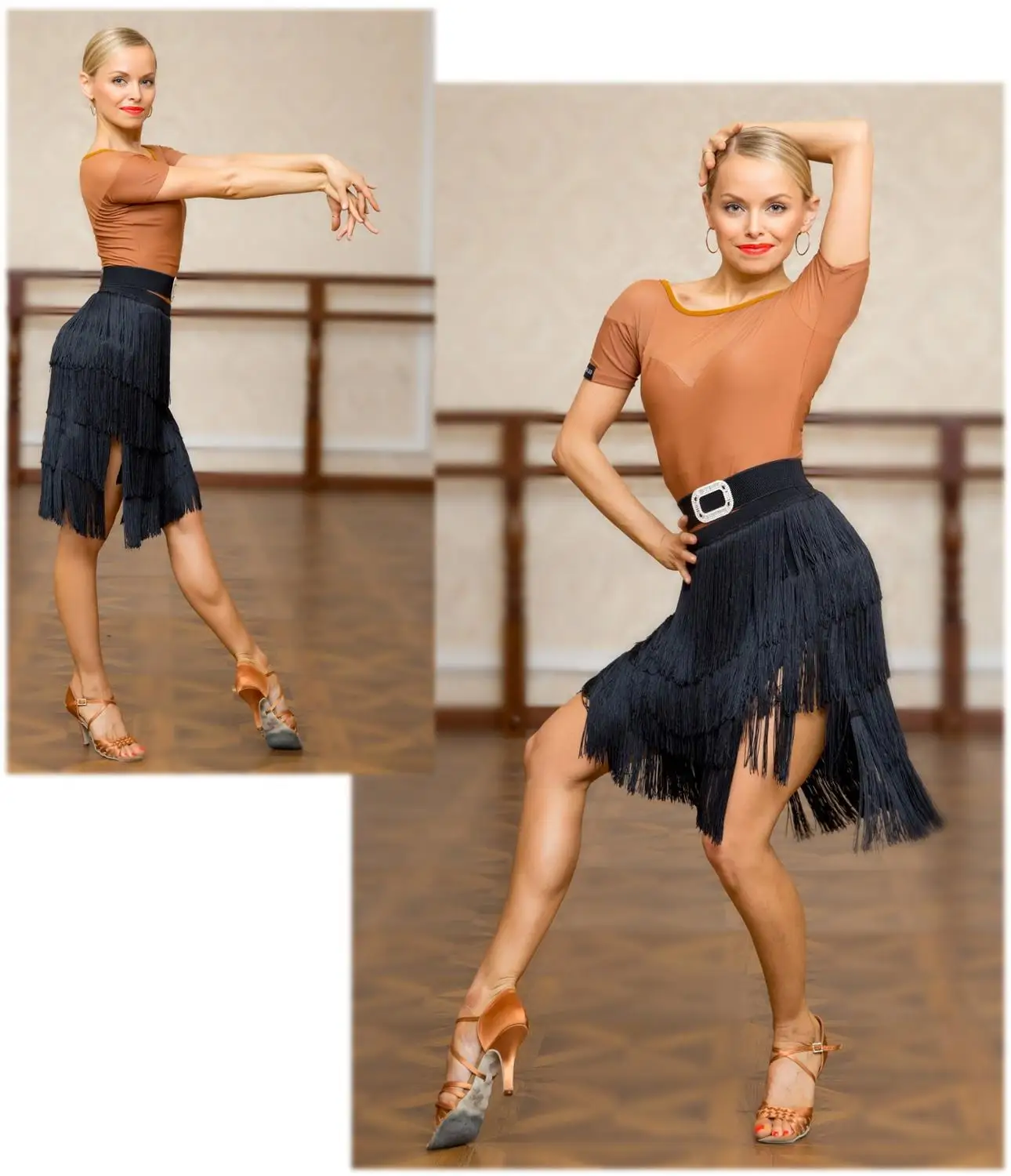 SuperStar Series:G2021 latin ballroom dance professional four layer tassels swing design skirt | Тематическая одежда и