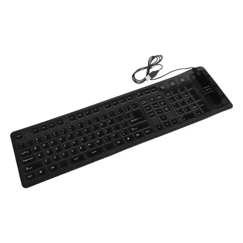 109 Keys Black Waterproof USB Silicone Rubber Flexible Foldable Keyboard For PC 
109 Keys Black Waterproof USB Silicone Rubber Flexible Foldable Keyboard For PC