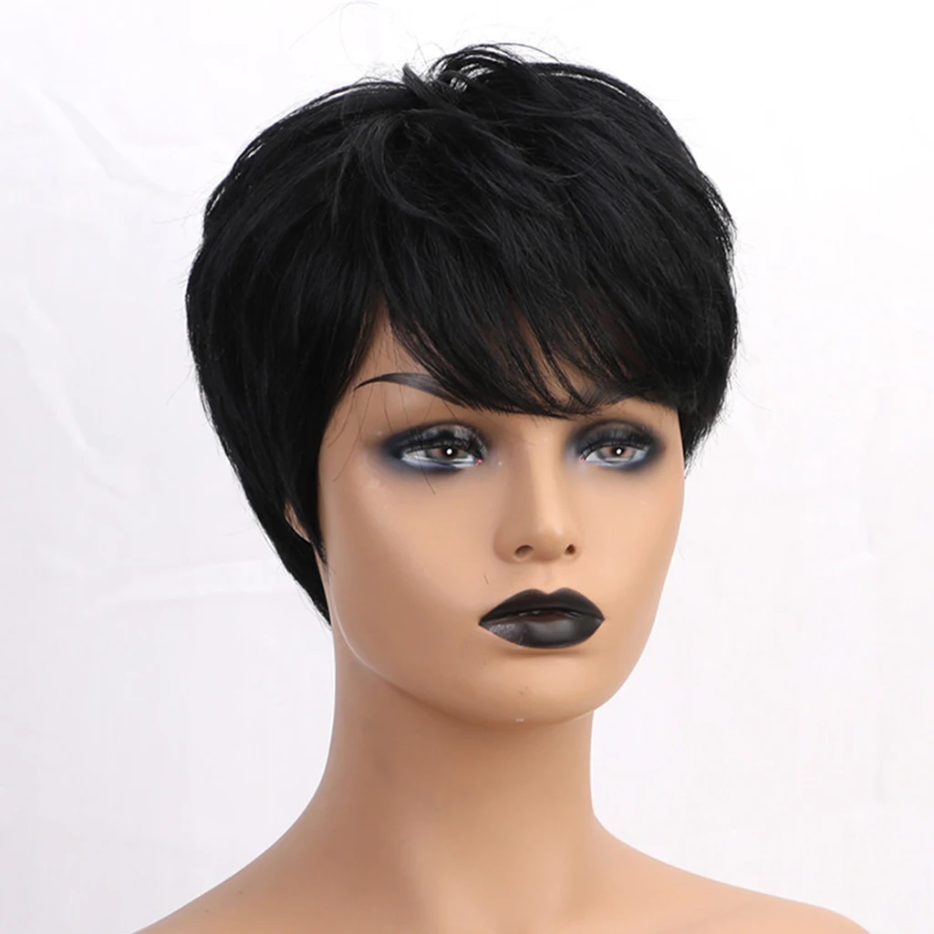 

10 inches Natural Looking Human Hair Wigs, Pixie Cut Wigs for Women, Short Wigs with Side Bangs, Layered Straight Hairstyle