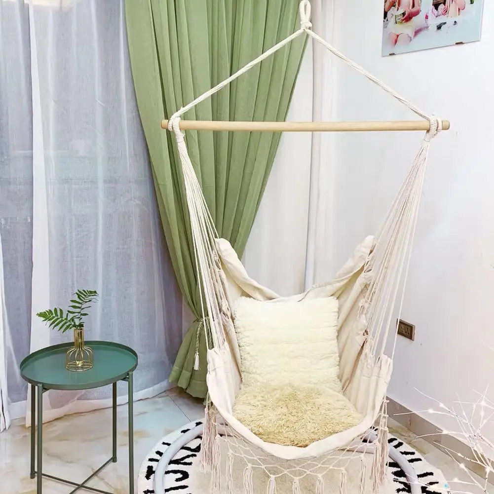 

Indoor Outdoor Hammock Garden Patio Tassels White Cotton Swing Chair Bedroom Romantic Hanging Bed Beach Hammocks Chair