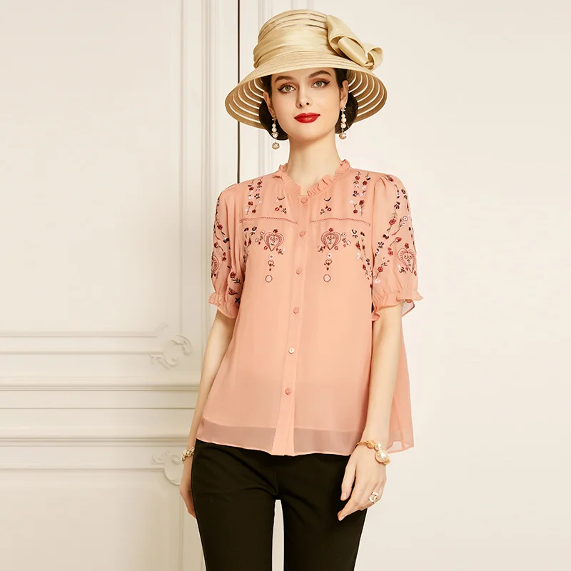 SHZQ Silk Shirt 2021 New Embroidered Short Sleeve Fungus Edge Top Fashion Mulberry Silk Shirt Women's Summer
SHZQ Silk Shirt 2021 New Embroidered Short Sleeve Fungus Edge Top Fashion Mulberry Silk Shirt Women's Summer