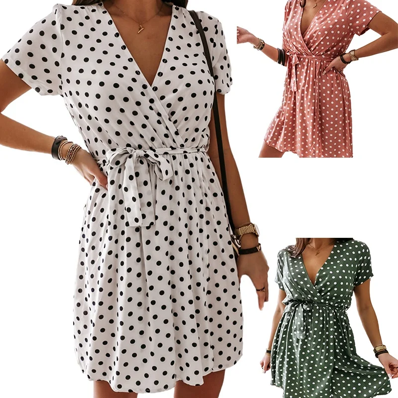 Summer New Fashion Women Short Sleeve Polka Dot Mini Dress Female Boho Summer Beach Sundress
Summer New Fashion Women Short Sleeve Polka Dot Mini Dress Female Boho Summer Beach Sundress