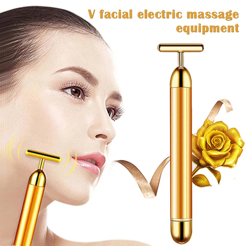 

24k Golden Pulse Energy Facial Massager Beauty Bar T Shape Electric Face Massager for Tight Firming Lift Daily Skin Care TK-ing