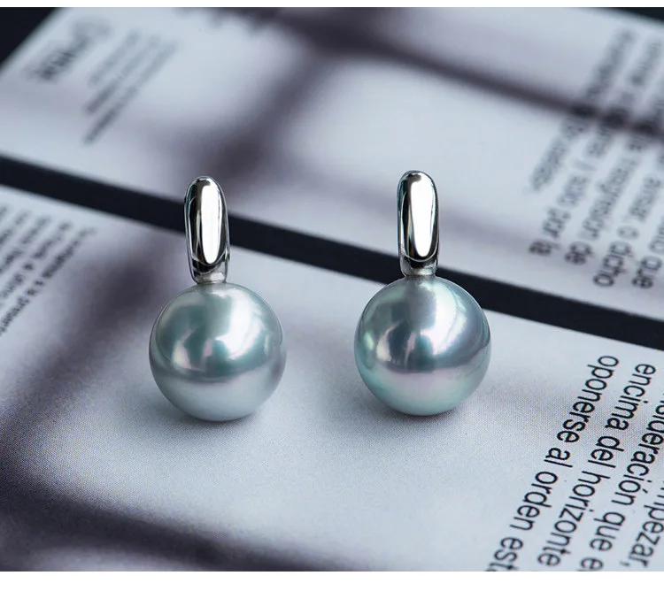 18K Solid Yellow Gold (AU750) Women Natural Gray Akoya Earrings Ear hook Fashion Lady Jewelry girl seawater pearl 18K Solid Yellow Gold (AU750) Women Natural Gray Akoya Earrings Ear hook Fashion Lady Jewelry girl seawater pearl