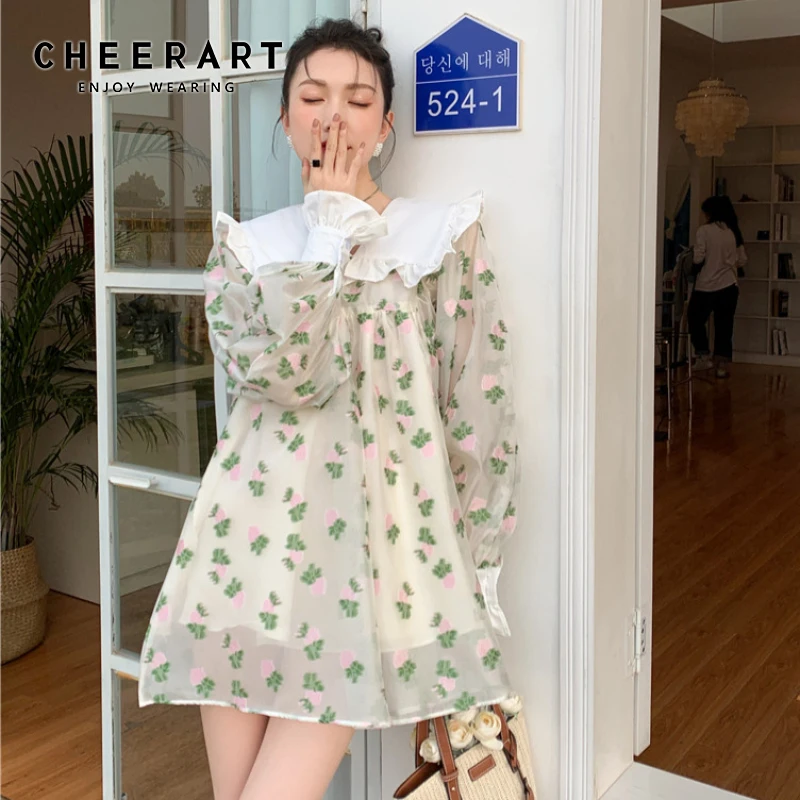 CHEERART Kawaii Floral Peter Pan Collar Long Sleeve Tulle Dress Lantern Sleeve A Line Korean Sheer Dress Cute Spring Summer 2021
CHEERART Kawaii Floral Peter Pan Collar Long Sleeve Tulle Dress Lantern Sleeve A Line Korean Sheer Dress Cute Spring Summer 2021