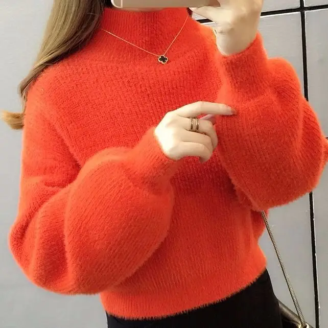 

2021 Autumn Winter Women Solid Knitted Turtleneck Sweater Feamle Casual Thick Warm Pullover Lady Long Sleeve Loose Jumper P136