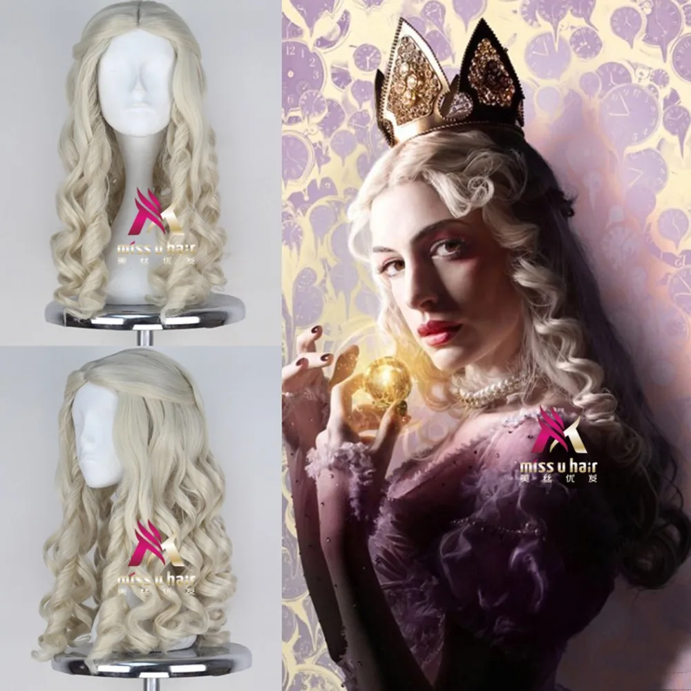 

NEW Alice in Wonderland White Queen Cosplay Wig Blonde Wavy Long Braid Styled Synthetic Hair Heat Resistance Fiber +wig cap