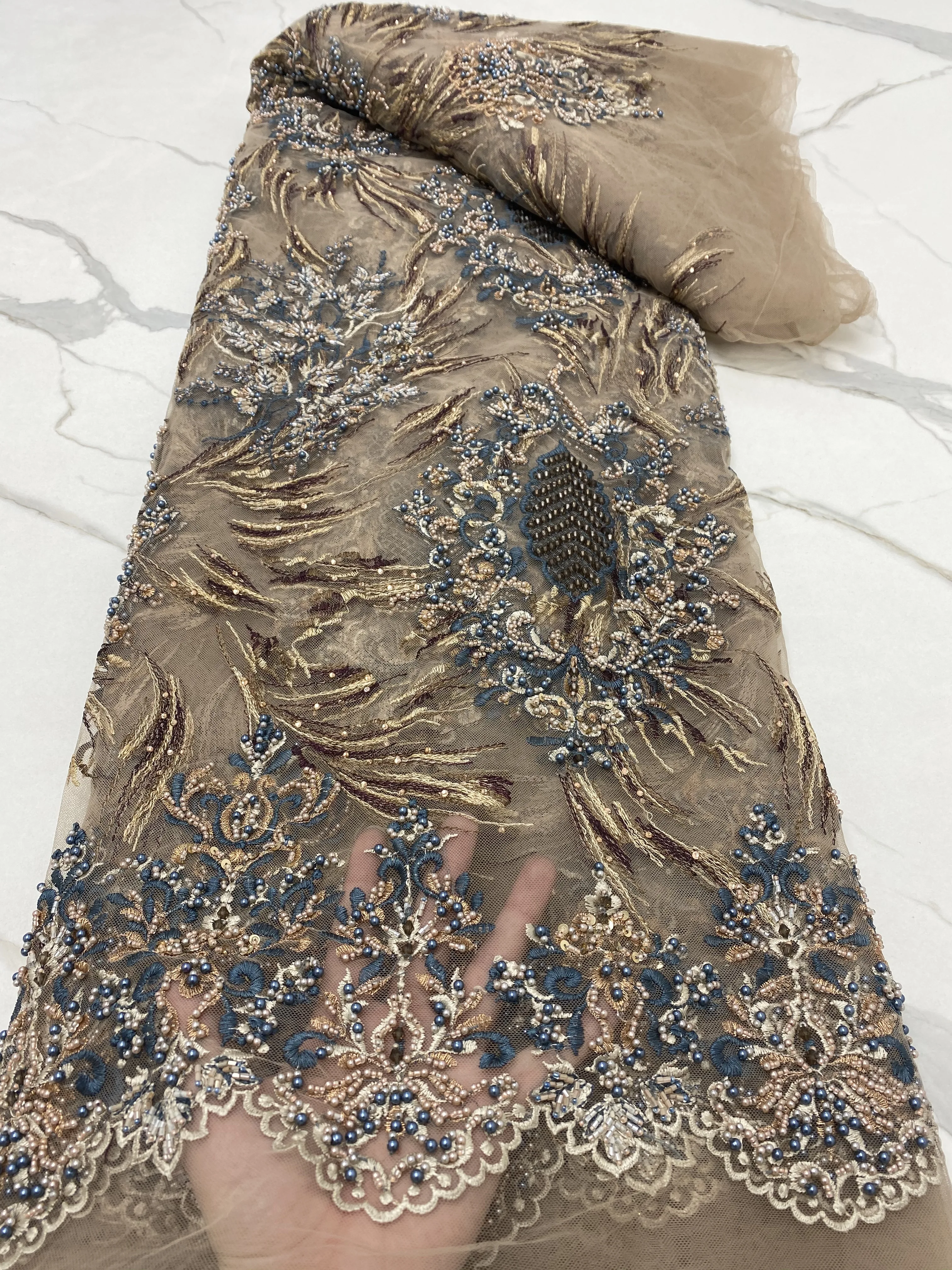 African Lace Mesh Beads Embroidery Sequin Fabric 5Yard High Quality Nigerian Tulle Lace Fabric For Wedding Dress Sewing NA4747B
African Lace Mesh Beads Embroidery Sequin Fabric 5Yard High Quality Nigerian Tulle Lace Fabric For Wedding Dress Sewing NA4747B