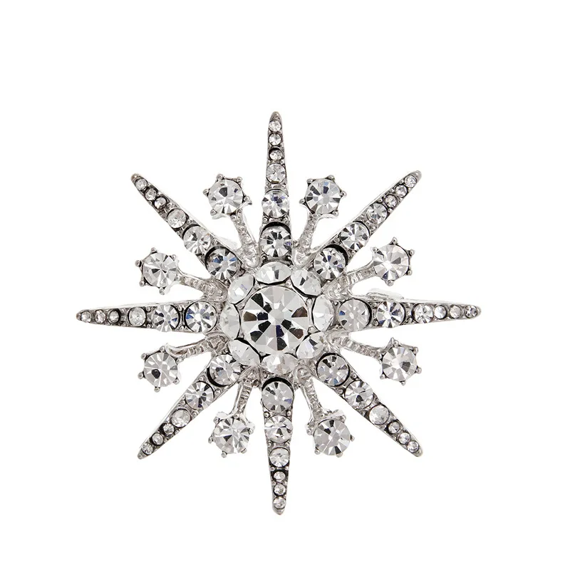 

Fashion Crystal Rhinestone Star Brooch Sparkling Crystal Snowflake Lapel Pin Fashion Jewelry Brooches for Women Gift