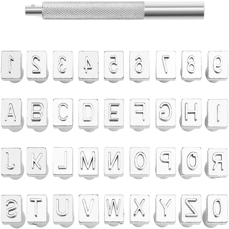 LMDZ 37 PCS Leather Stamps Alphabet Set Leather Stamping Tool Metal Letter and Number Stamps Punch for DIY Craft Printing 6 mm
LMDZ 37 PCS Leather Stamps Alphabet Set Leather Stamping Tool Metal Letter and Number Stamps Punch for DIY Craft Printing 6 mm