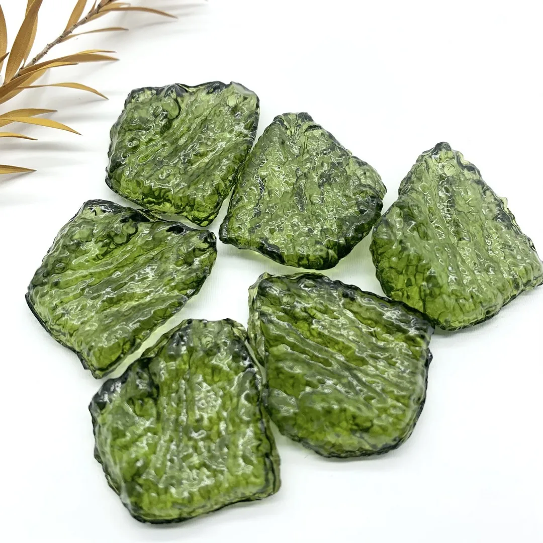 

Natural Moldavite Piece With Holes Carved Crystal Handmade Crystal Energy Home Ornaments Healing Decoration Stones