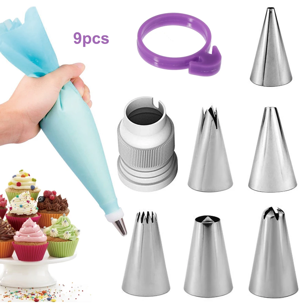 9 Pcs Piping Bags and Tips Set, Cake Decorating Supplies Kit with 1 Reusable Silicone Icing Piping Cream Pastry Bags and 5 Cake
9 Pcs Piping Bags and Tips Set, Cake Decorating Supplies Kit with 1 Reusable Silicone Icing Piping Cream Pastry Bags and 5 Cake