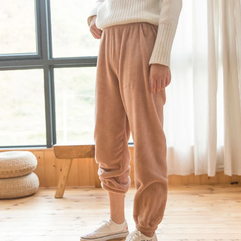 

Ультра теплые бархатные брюки кораллового цвета флисовые зимние пижамные брюки мягкие плотные домашние повседневные свободные брюки TY66