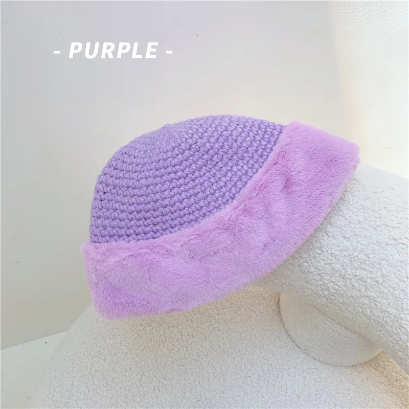 Hat women's autumn and winter thickened woolen knitted fisherman hat Baotou cap imitation fur warm | Аксессуары для одежды