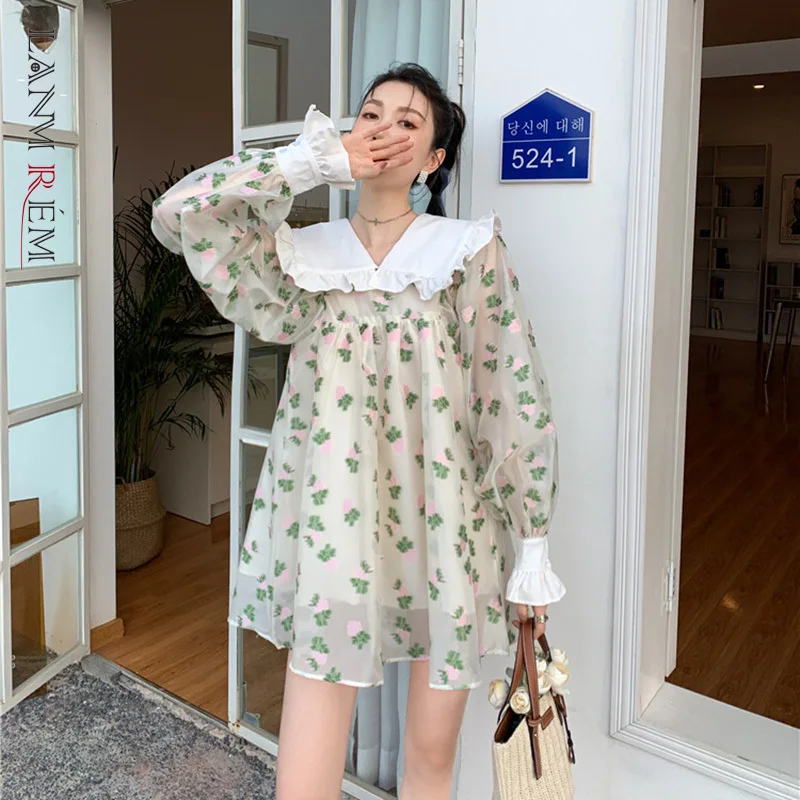 LANMREM Women Flower Printed Long Sleeve Peter Pan Collar Dress Mesh Layer Dresses Lady Fashion Tide Autumn 2H088
LANMREM Women Flower Printed Long Sleeve Peter Pan Collar Dress Mesh Layer Dresses Lady Fashion Tide Autumn 2H088