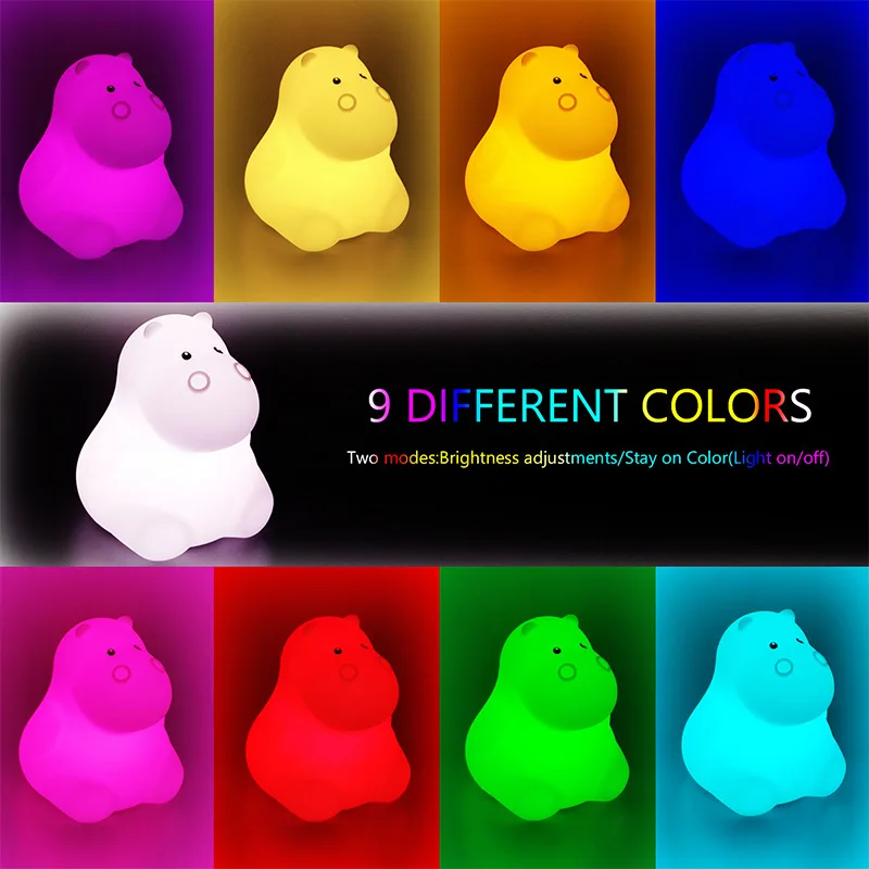 Hippo Silicone Night Light Usb Charging Led Pat Light Bedroom Bedside Remote Control Colorful Color Changing Atmosphere Light
Hippo Silicone Night Light Usb Charging Led Pat Light Bedroom Bedside Remote Control Colorful Color Changing Atmosphere Light