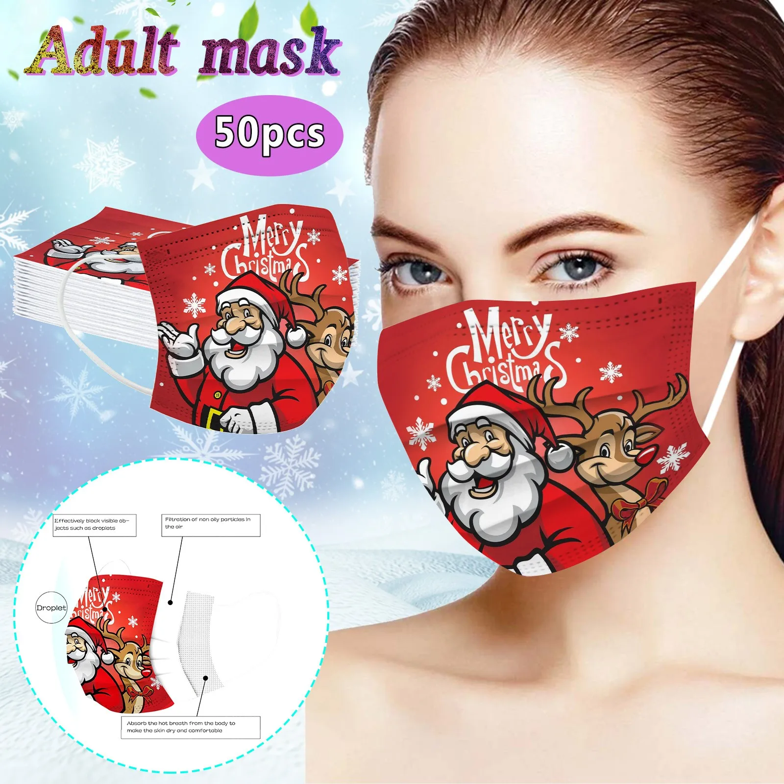 50pc Adult Santa Claus Prints Disposable Face Mask Industrial 3ply Protection Mask Christmas Tdustproof Masks Earloop Bandage
50pc Adult Santa Claus Prints Disposable Face Mask Industrial 3ply Protection Mask Christmas Tdustproof Masks Earloop Bandage