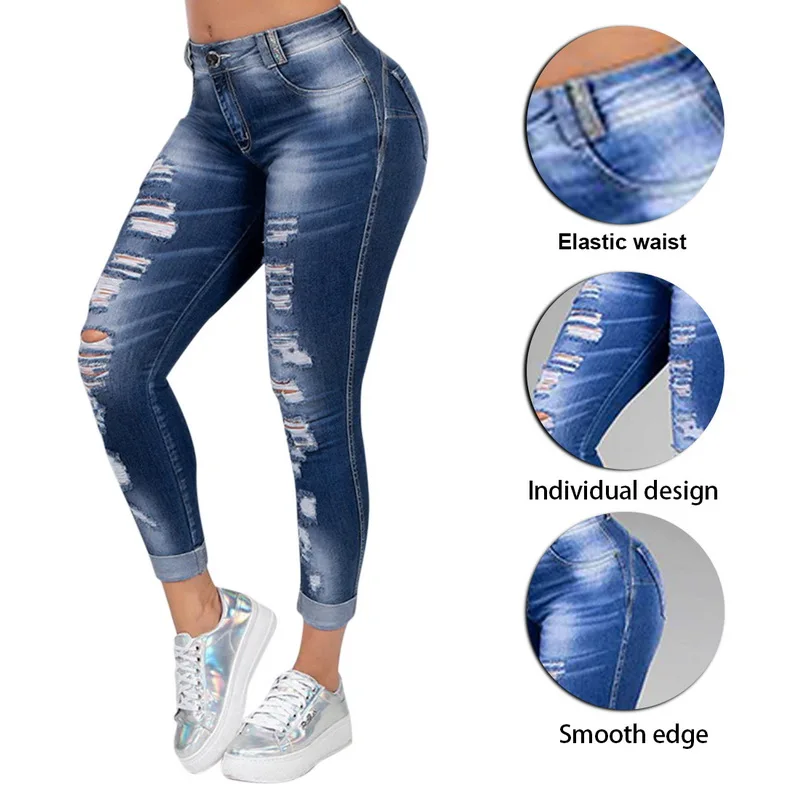 Women's Plus Size Jeans Black And Blue High Waist Ripped Jeans Fashion Casual Skinny Denim Pencil Pants S-5XL Drop Shipping
Women's Plus Size Jeans Black And Blue High Waist Ripped Jeans Fashion Casual Skinny Denim Pencil Pants S-5XL Drop Shipping