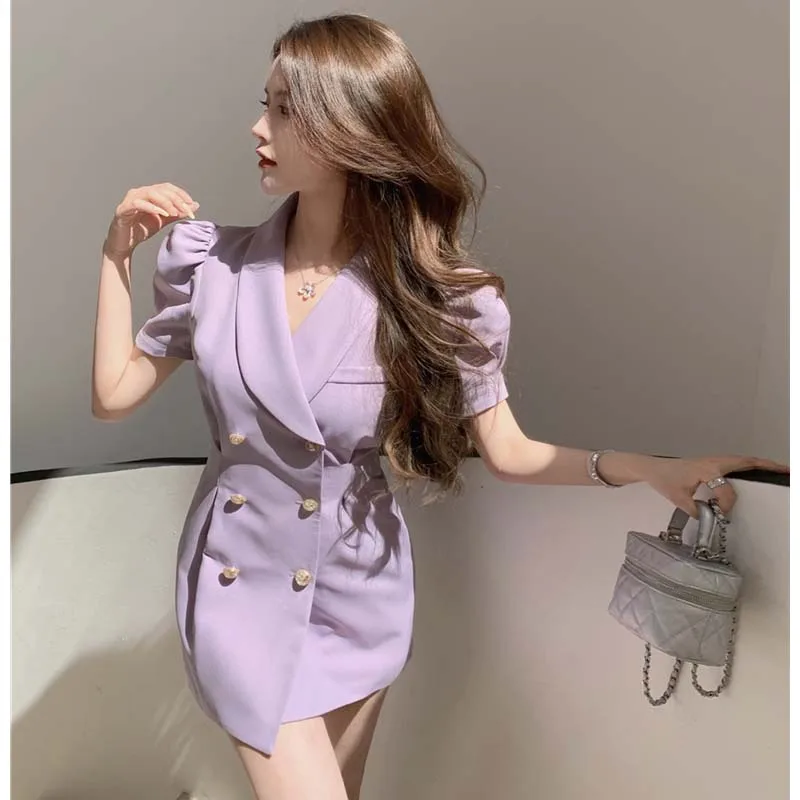 Vintage Elegant Dress Suit Blazer Women Summer Purple Sexy Party Mini One-Piece Dress Puff Sleeve Casual Korean Fashion Clothing
Vintage Elegant Dress Suit Blazer Women Summer Purple Sexy Party Mini One-Piece Dress Puff Sleeve Casual Korean Fashion Clothing