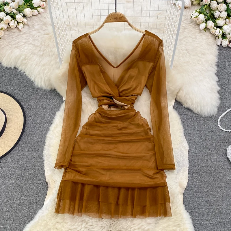 Sexy See Through Mesh Mini Party Dress Women Chic Twist Deep V-neck Hollow Out High Waist Ruffles Night Out Club Dress Vestidos
Sexy See Through Mesh Mini Party Dress Women Chic Twist Deep V-neck Hollow Out High Waist Ruffles Night Out Club Dress Vestidos