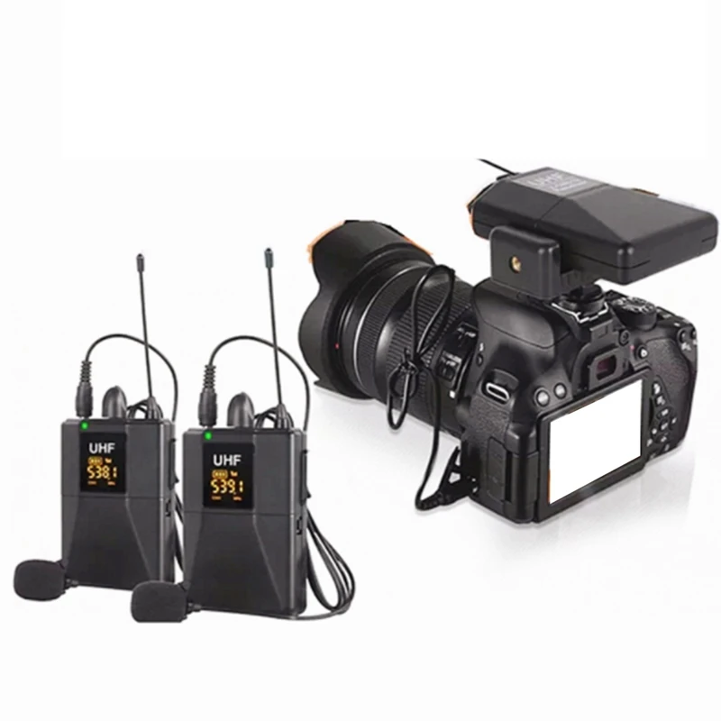 Dual Channel Wireless Lavalier Microphone Lapel Mic for SLR 65M Range DSLR Camera Interview
Dual Channel Wireless Lavalier Microphone Lapel Mic for SLR 65M Range DSLR Camera Interview