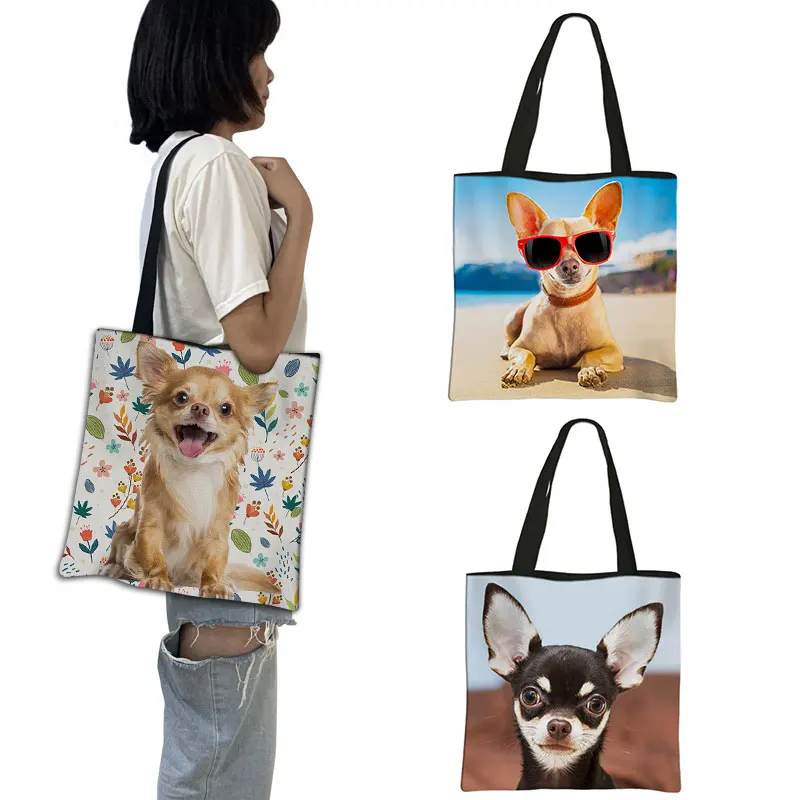 

Cute Dog Chihuahua Print Tote Bag Girl Like Bulldog FashionShoulder Bag Woman Shopping Travel Storage Bag Handbag Gift