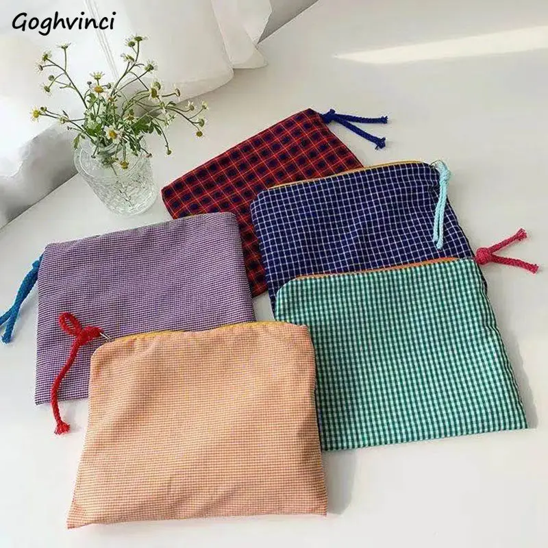 Women Cosmetic Bags Zipper Plaid Casual Large Capacity Toiletries Storage Organizer Make Up Bag Canvas Korean Style Simple Ins 
Women Cosmetic Bags Zipper Plaid Casual Large Capacity Toiletries Storage Organizer Make Up Bag Canvas Korean Style Simple Ins