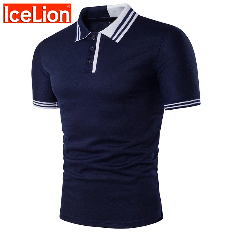 

IceLion 2023 Summer Stripe Button T Shirt Men Turn-down Collar Short Sleeve T-shirt Casual Men's Slim Fit Tshirt DropShipping