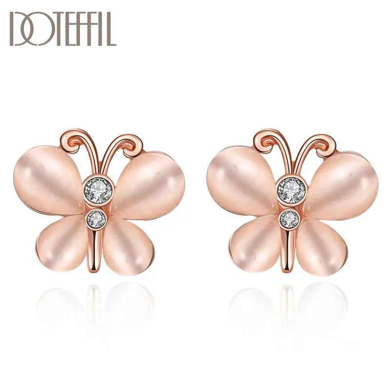 

DOTEFFIL 925 Sterling Silver Rose Gold Butterfly AAA Zircon Earring For Woman Fashion Party Wedding Engagement Party Jewelry