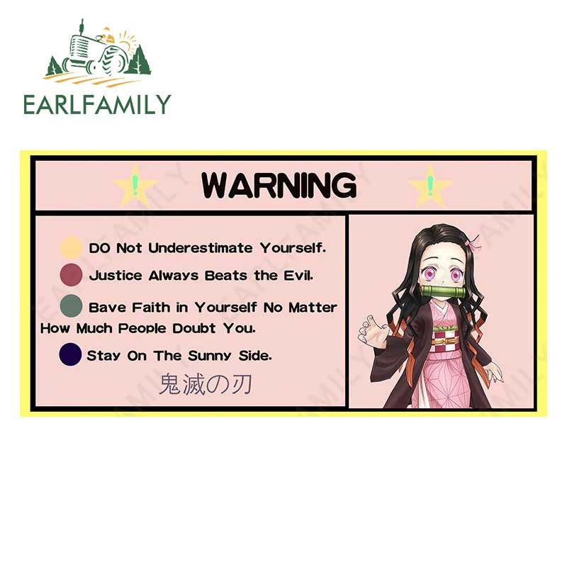 EARLFAMILY 13cm x 6.6cm for Demon Slayer Warning Car Stickers Personality Anime Decals Creative Surfboard Motorcycle Decoration
EARLFAMILY 13cm x 6.6cm for Demon Slayer Warning Car Stickers Personality Anime Decals Creative Surfboard Motorcycle Decoration