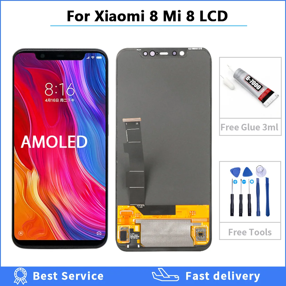 Фото Сменный ЖК дисплей Super AMOLED 6 21 дюйма для Xiaomi Mi 8 MI8 с инструментами и клеем|Экраны