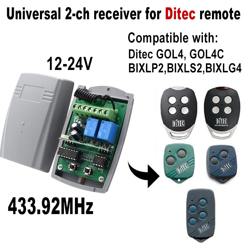Ditec 433MHz garage door controller transmitter is compatible with GOL4 GOL4C BIXLP2 BIXLS2 BIXLG4 RF rolling code fixed code
Ditec 433MHz garage door controller transmitter is compatible with GOL4 GOL4C BIXLP2 BIXLS2 BIXLG4 RF rolling code fixed code